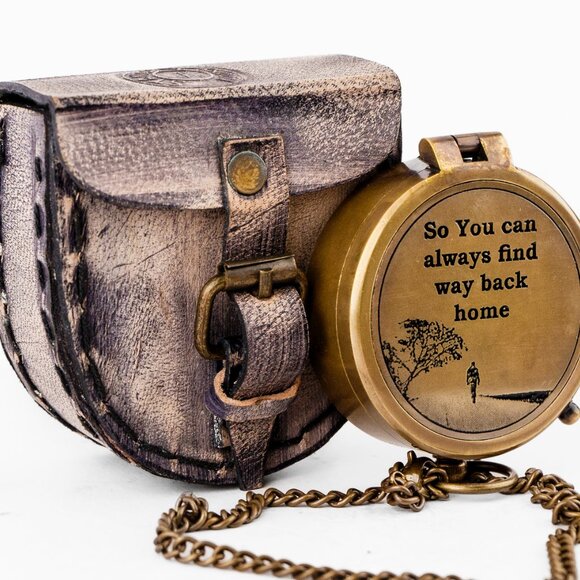 Brass Working Compass With Leather Cover Nautical Gift for Men, Adventure Travel - Picture 8 of 8